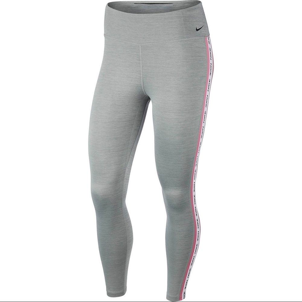 Nike Womens One Tight Fit Training Leggings Heather Grey Pink CJ3928-068‎ Small